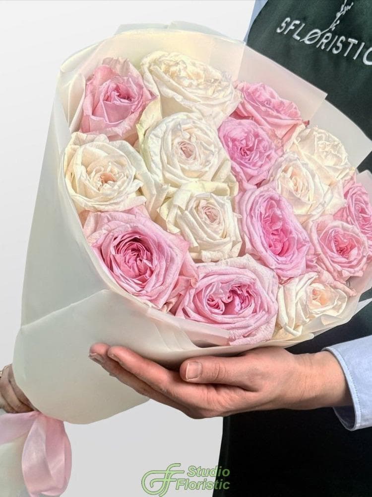 Букет из Пионовидных Роз 15 шт «Счастье вдвоем»