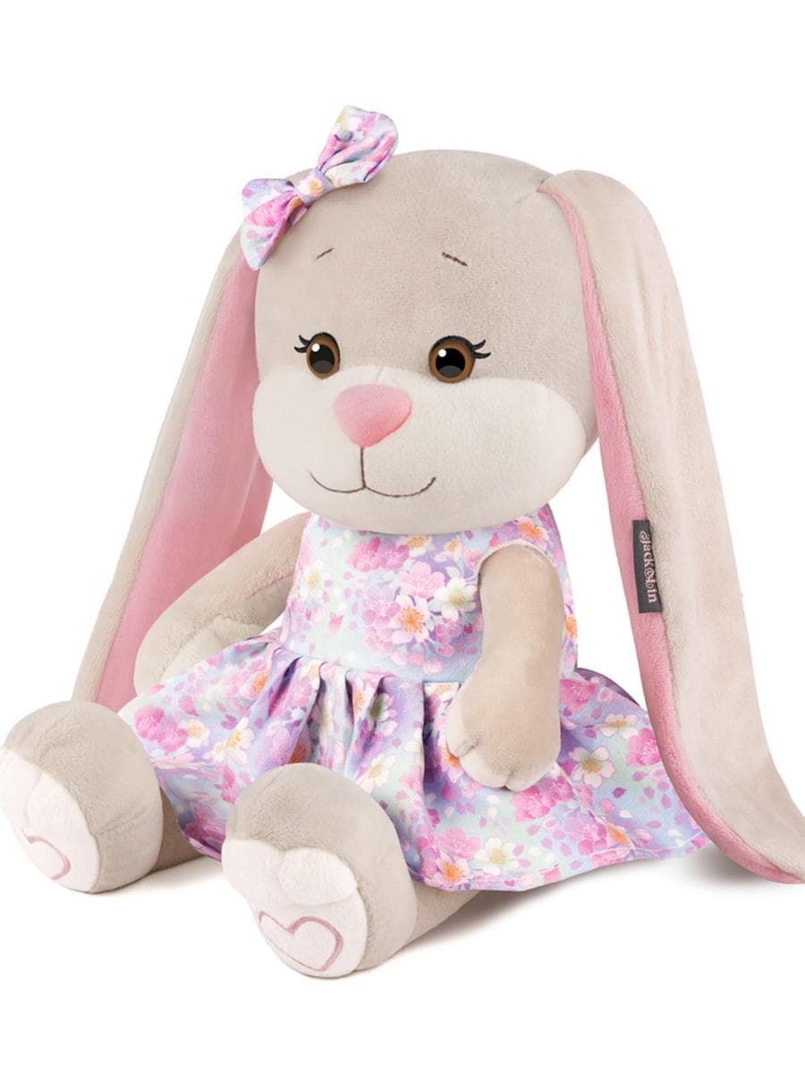 Мягкая игрушка Зайка В Голубом Платье С Розовыми Цветами