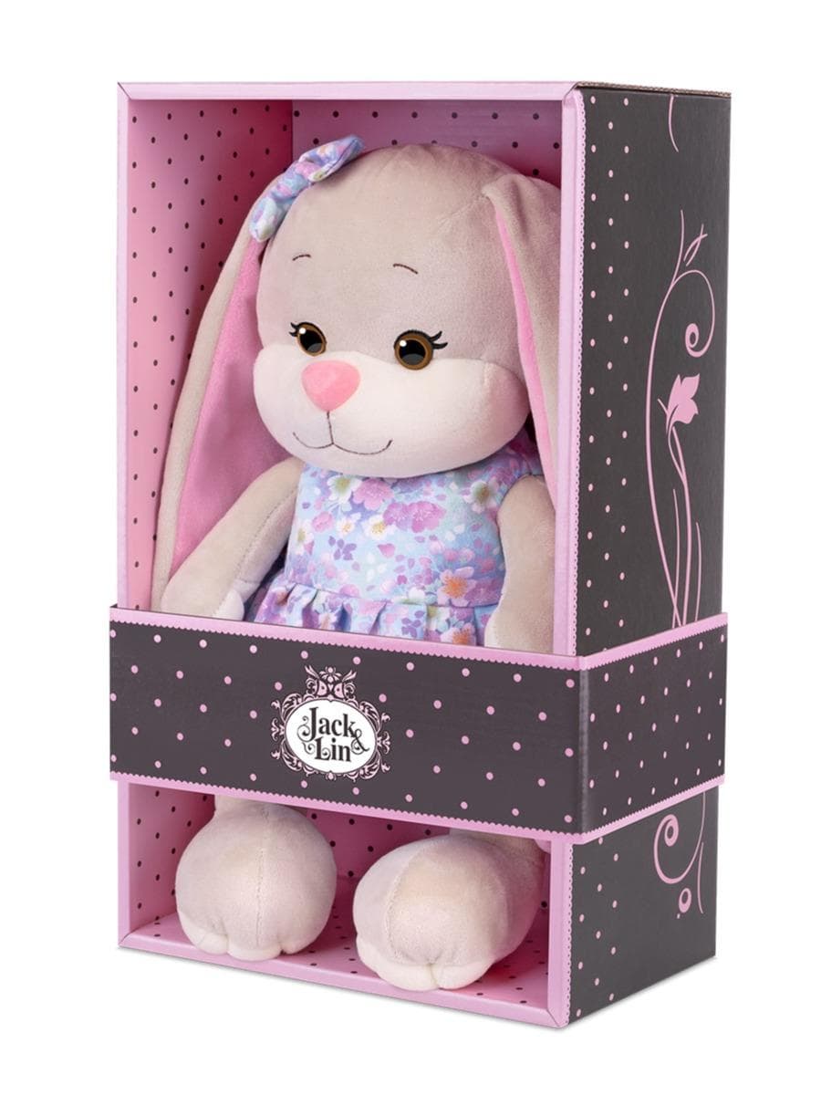 Мягкая игрушка Зайка В Голубом Платье С Розовыми Цветами