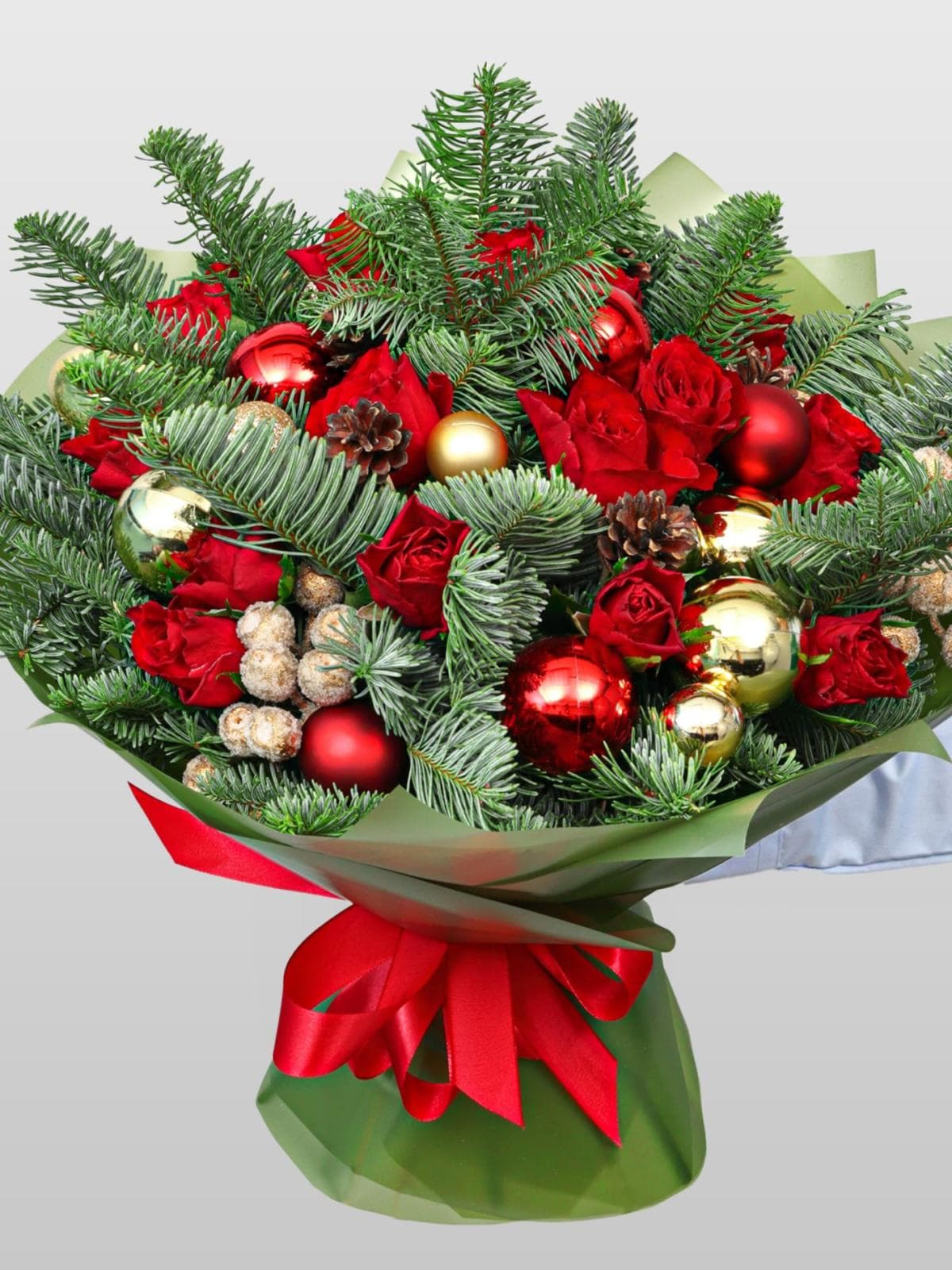 Новогодний букет из Нобилиса и Розы «Аромат Рождества»