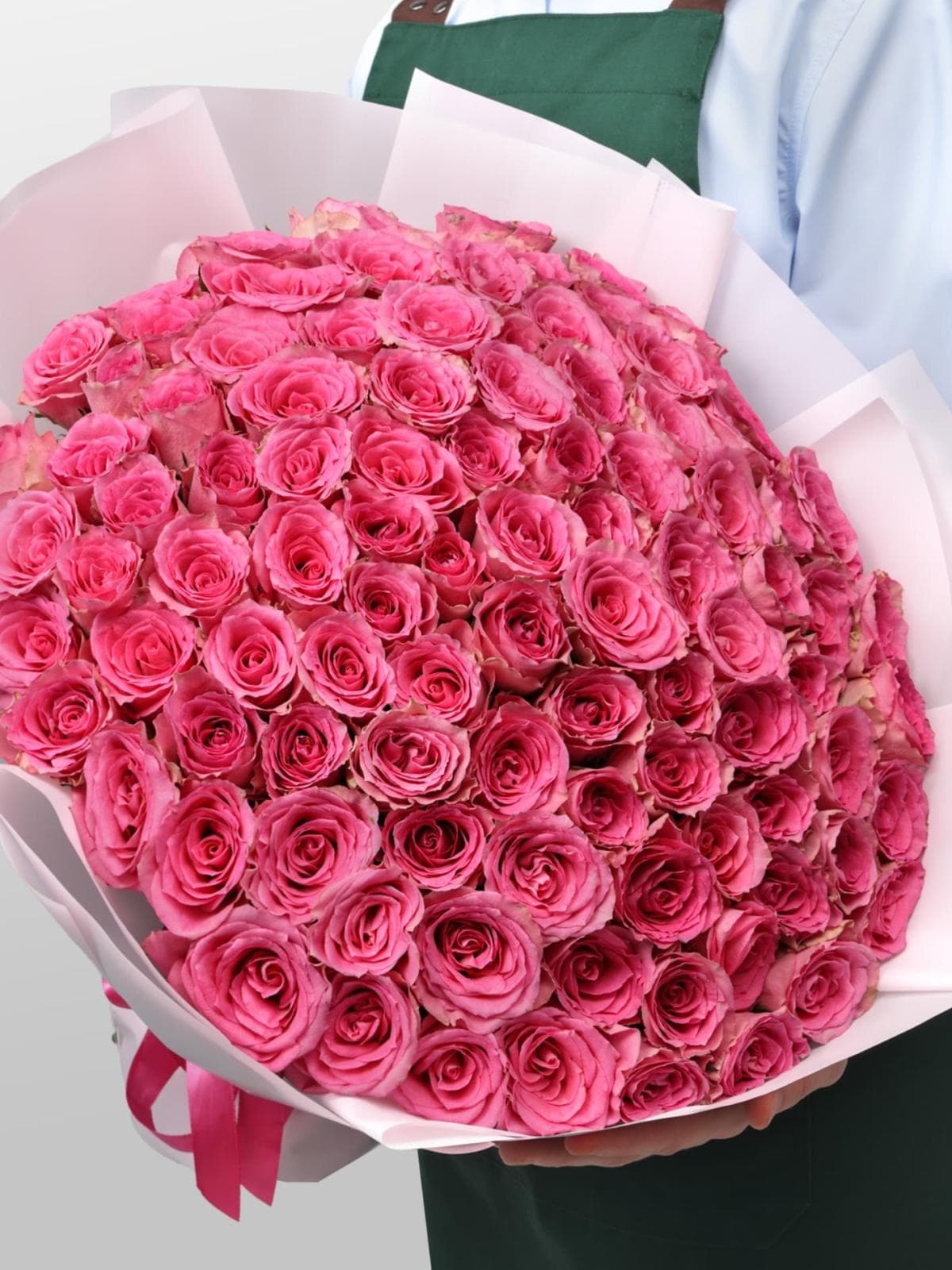 Букет из розовых Роз Кения 60 см 101 шт «Ярче Звезды»