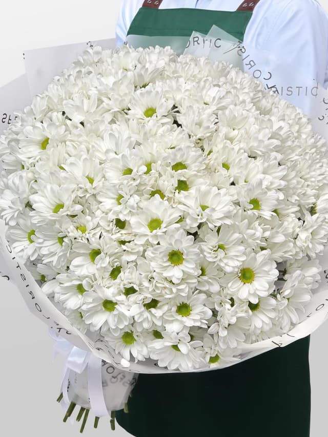 Букет из Белых Кустовых Хризантем 51 шт «Лавина нежности»