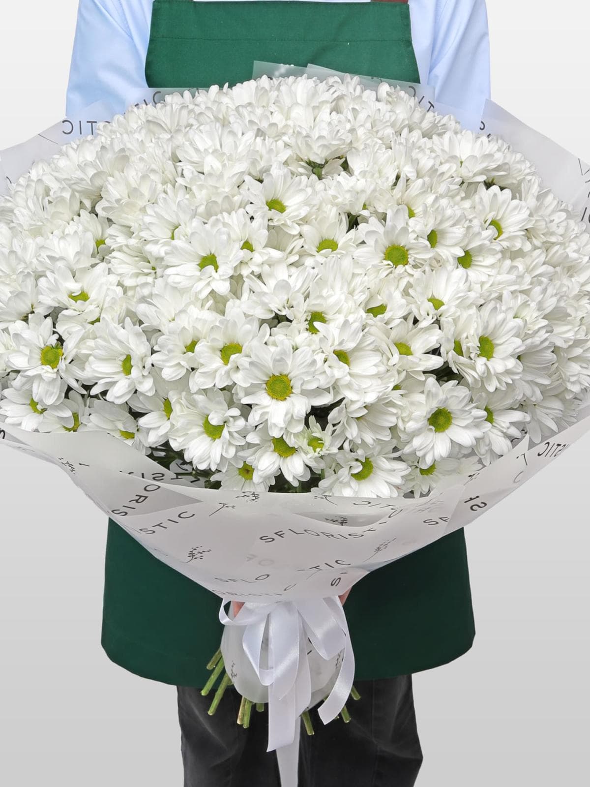 Букет из Белых Кустовых Хризантем 51 шт «Лавина нежности»