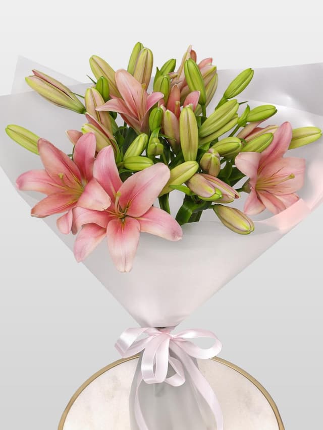 Букет из Розовой Азиатской Лилии 9 шт «Шелковый путь»