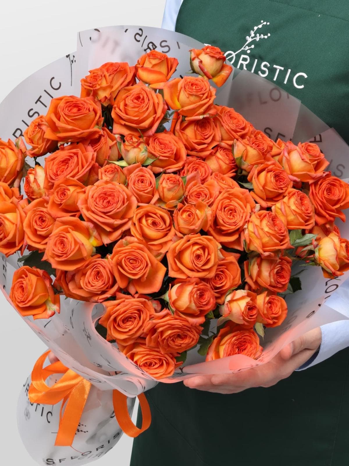 Букет из Оранжевой Кустовой Розы 50 см 9 шт «Рыжее счастье»