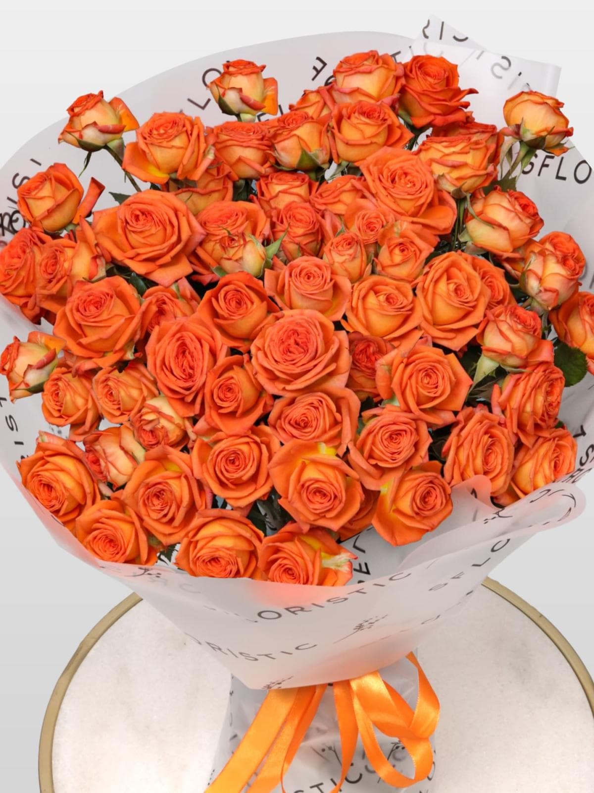 Букет из Оранжевой Кустовой Розы 50 см 9 шт «Рыжее счастье»