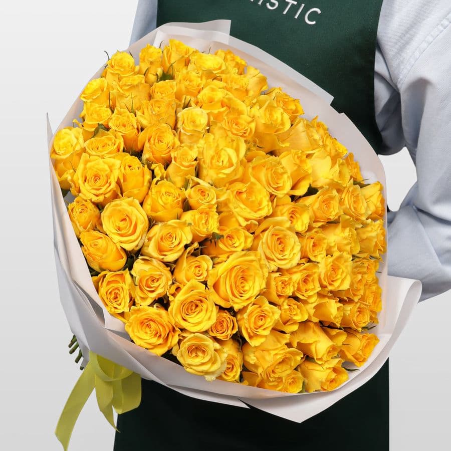 Букет из желтых Роз Кения 75 шт 40 см «Праздник Солнца»