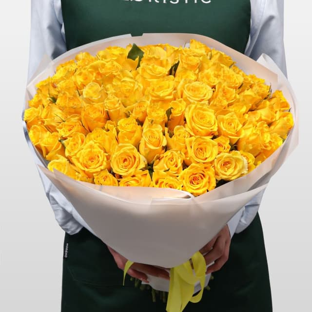 Букет из желтых Роз Кения 75 шт 40 см «Праздник Солнца»