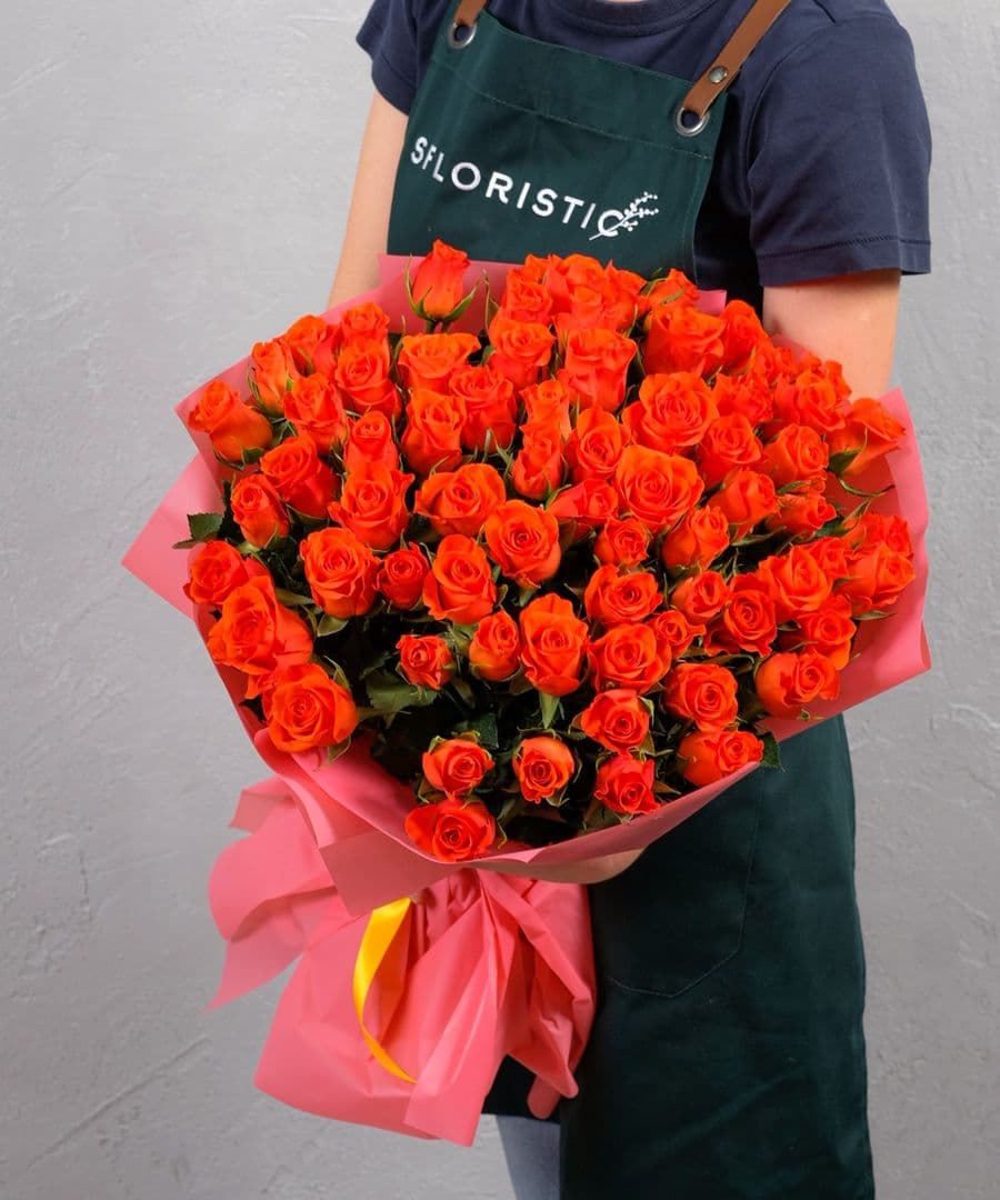 Роза Кения оранжевая 75шт 40 см