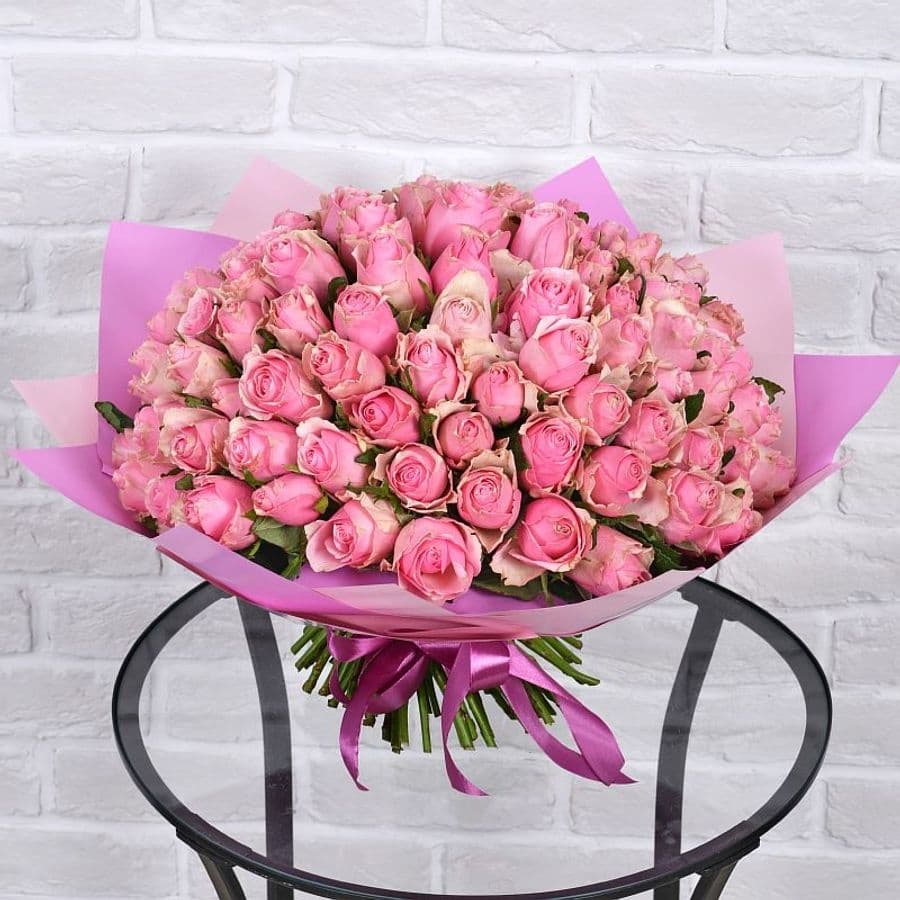 Роза Кения нежно-розовая 101шт 40 см