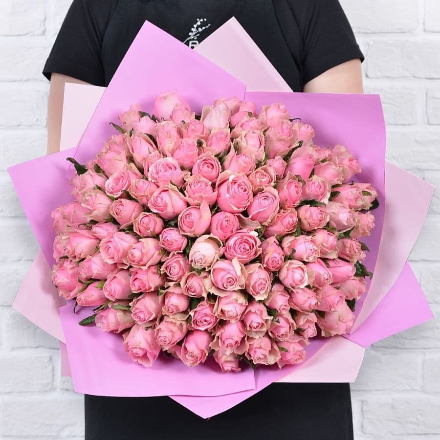 Роза Кения нежно-розовая 101шт 40 см