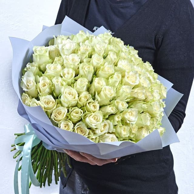 Букет из белых Роз Кения 101 шт 40 см «Свет Моей Души»