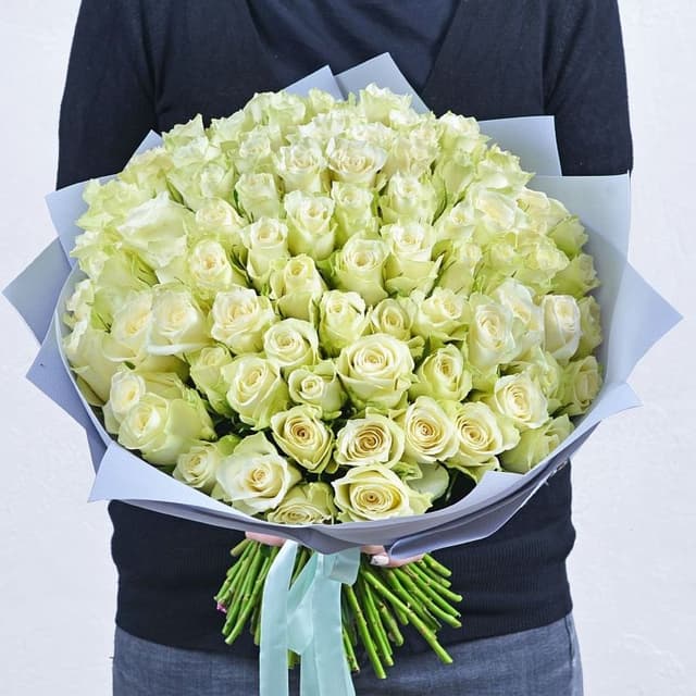 Букет из белых Роз Кения 101 шт 40 см «Свет Моей Души»