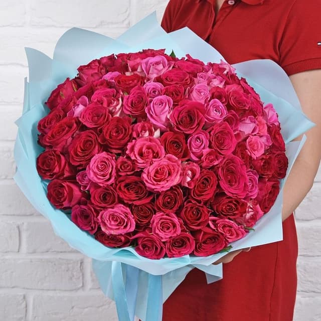 Роза Кения малиново-розовая 101шт 40 см