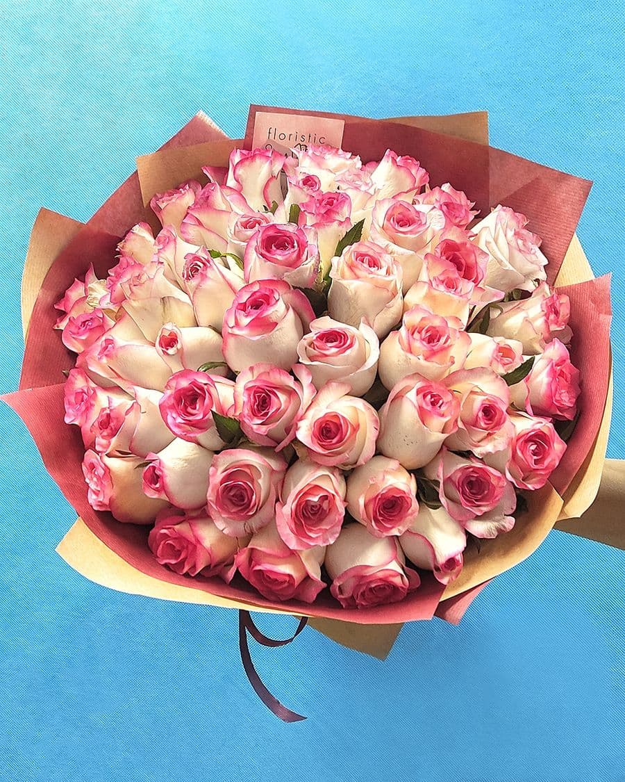 Роза Кения с красной каймой 101шт 40 см