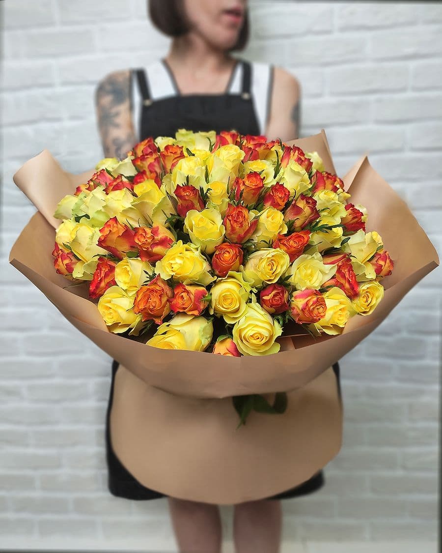 Роза Кения желто-оранжевый микс 101шт 40 см