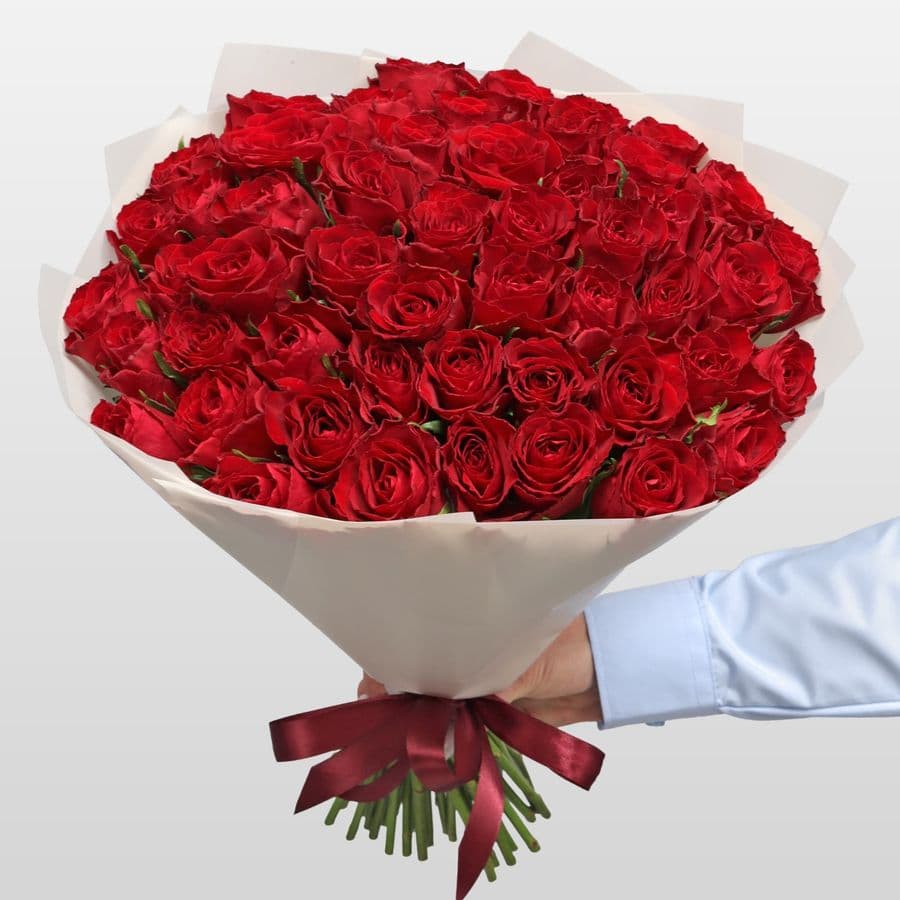 Букет Роз Кения красная 51 шт «Вспышка Чувств»