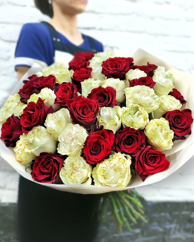 Роза Эквадор красно-белый 60 см