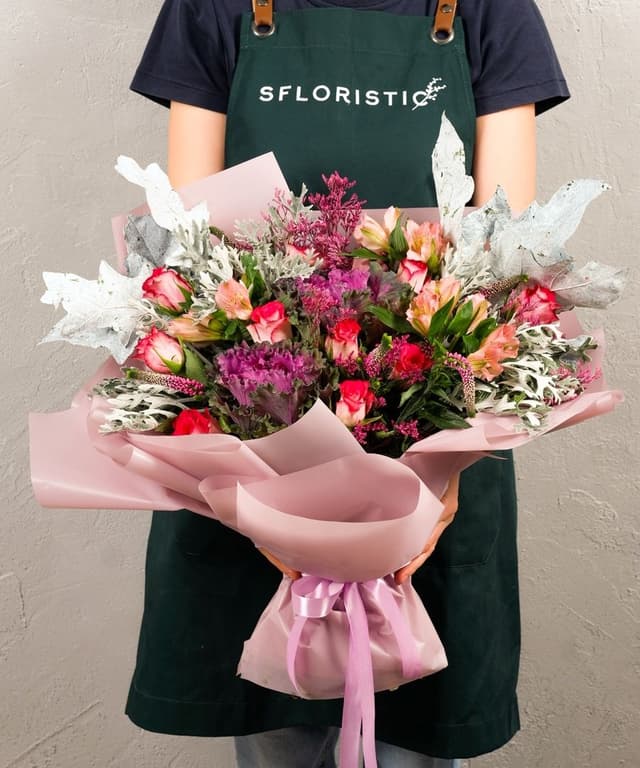 Букет из Роз, Вероники и Альстромерии «Осенние листья»