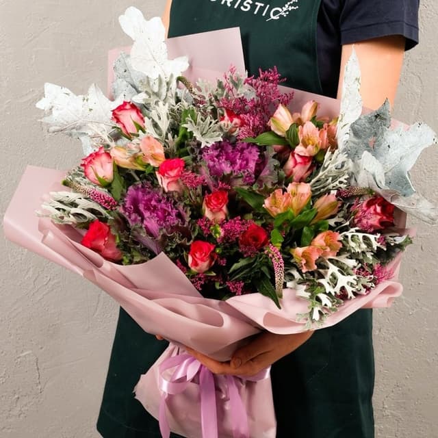 Букет из Роз, Вероники и Альстромерии «Осенние листья»