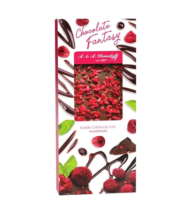 Шоколад горький с кусочками сушеной малины 90 г