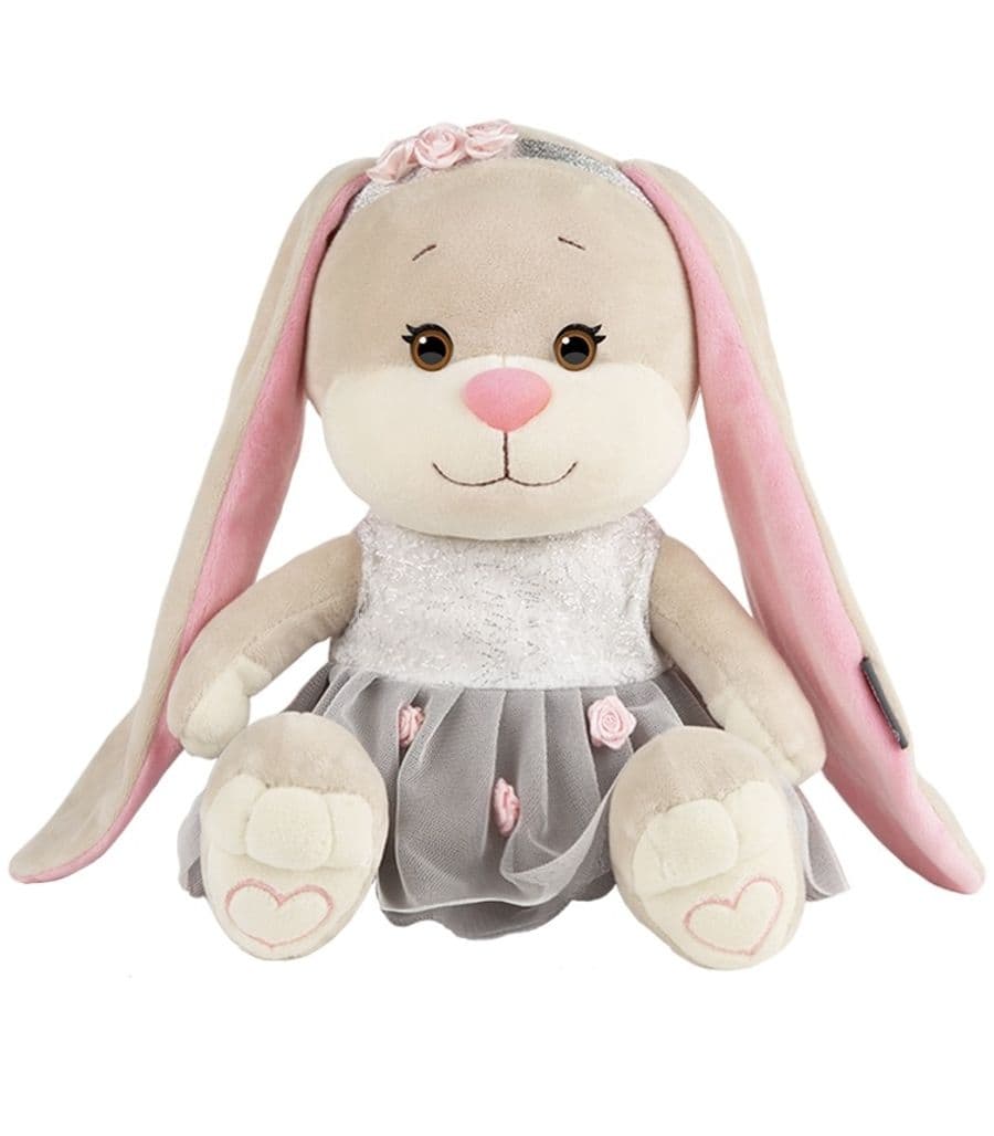 Мягкая Игрушка Зайка в Сером Платье с Розовыми Вставками, 25 см