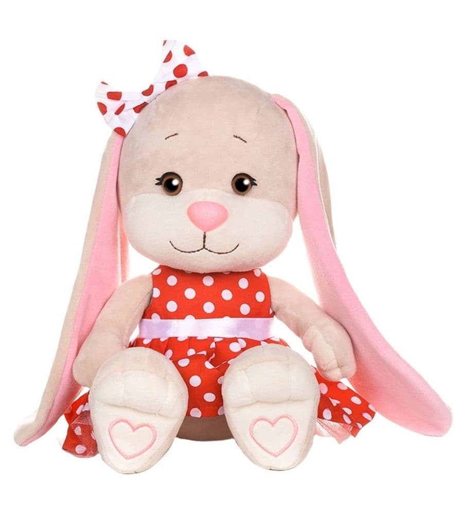 Мягкая Игрушка Зайка в Красном Платье в Белый Горошек