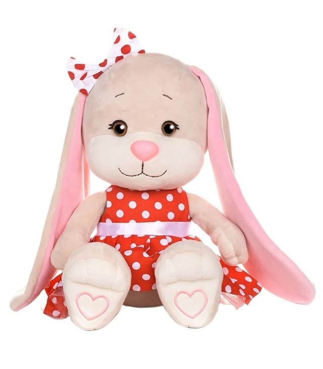 Мягкая Игрушка Зайка в Красном Платье в Белый Горошек