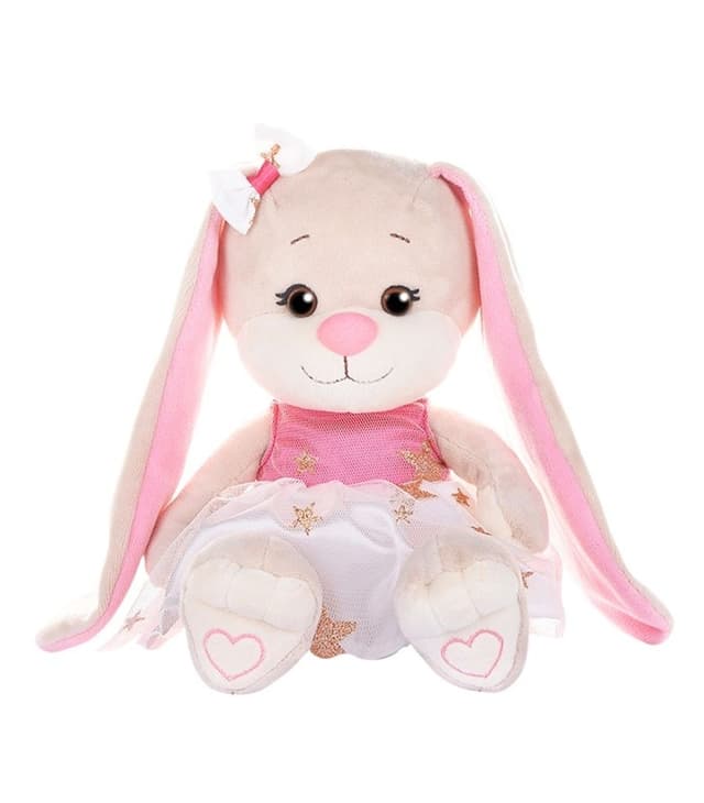 Мягкая Игрушка Зайка в Бело-Розовом Платьице со Звездочками