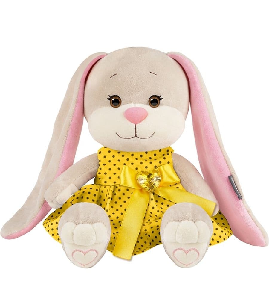Мягкая Игрушка Зайка в Желтом Платьице в Черный Горошек