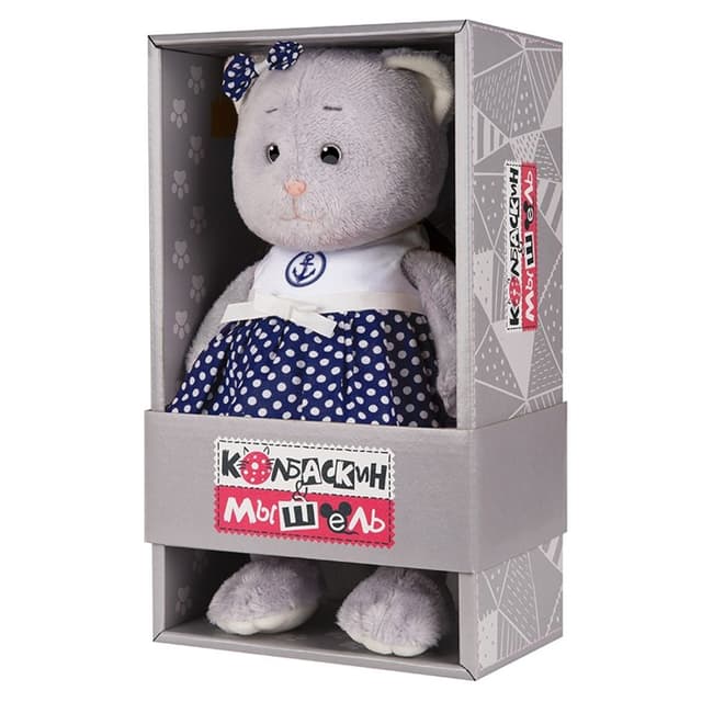 Мягкая Игрушка Мышель в Синей Юбке в Белый Горошек