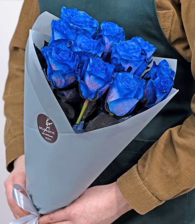 Букет из синих роз 60 см 11 шт «Морской Бриз»