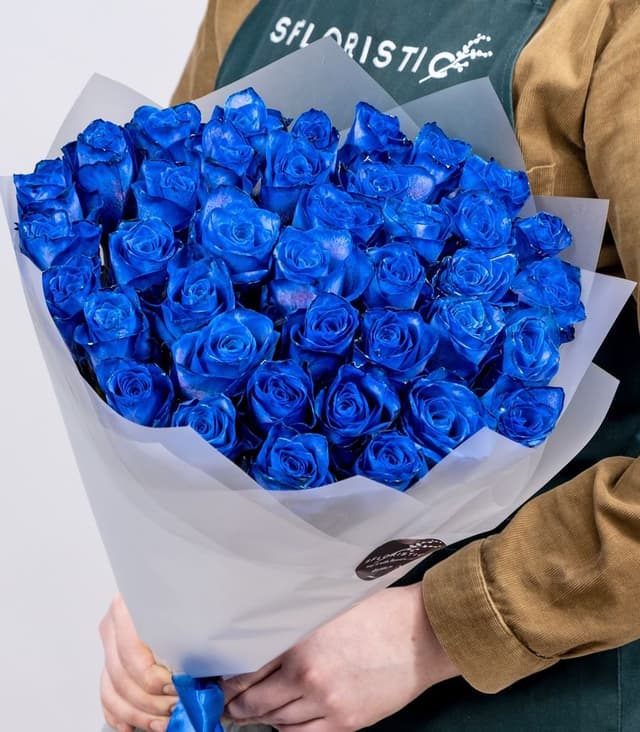 Букет из синих роз 60 см 39 шт «Большая волна»