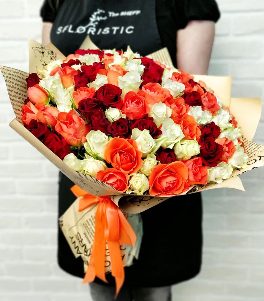 Букет из Роз Кения Микс 101 шт «Три цвета»