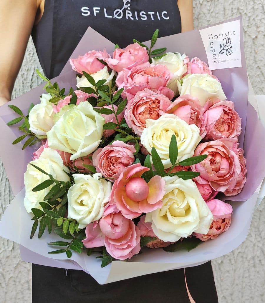 Букет из Роз Пич Аваланж и Джульетта «Розовая жемчужина»