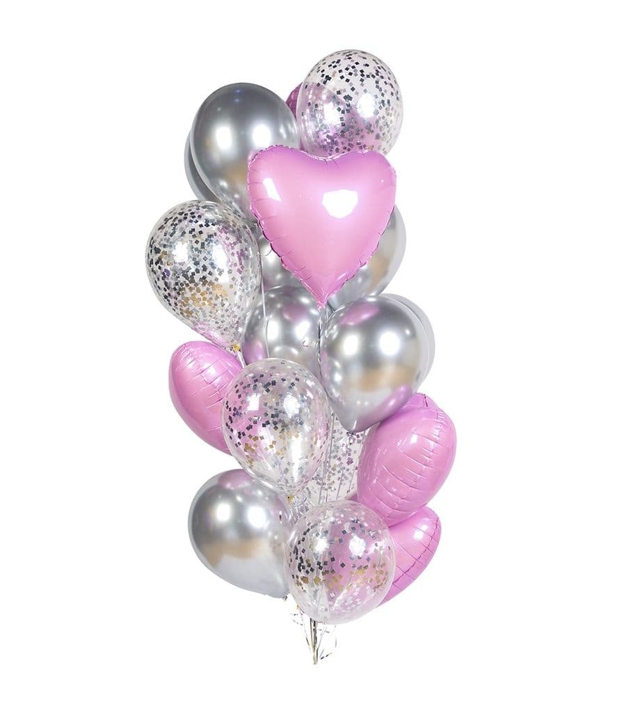 Связка шаров серебряно-розовый