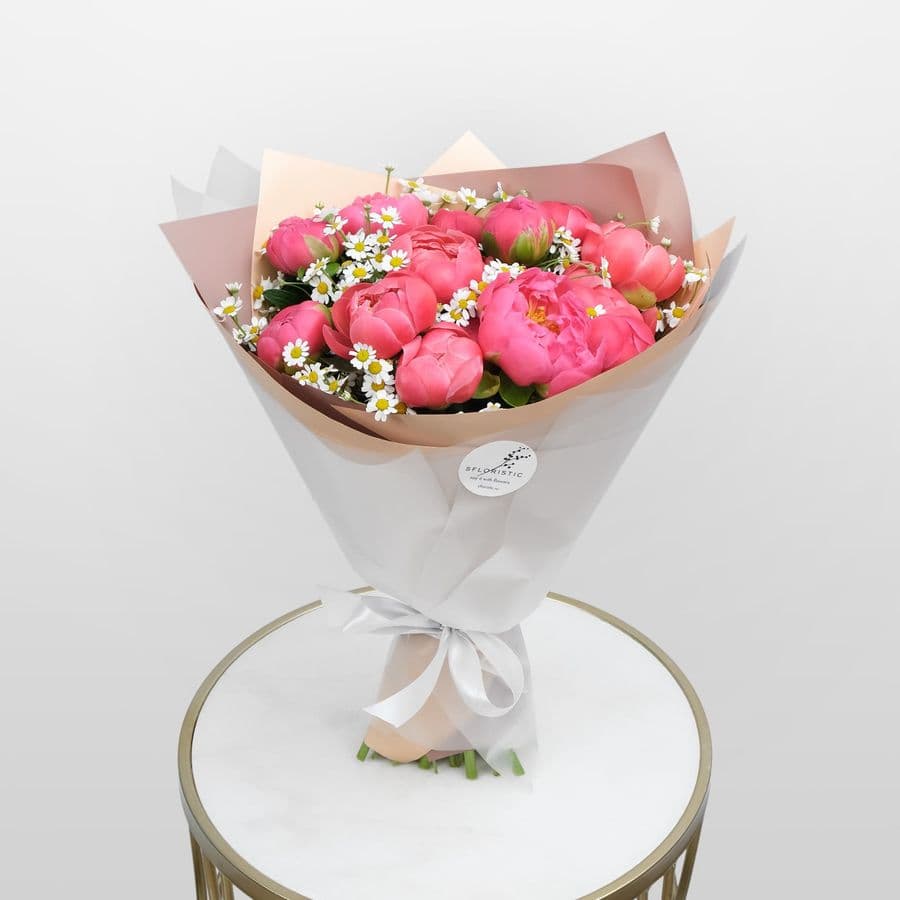 Букет из Пиона и Ромашки «Пленительная Любовь»