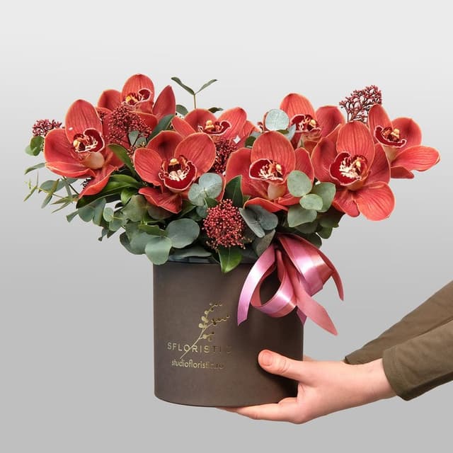 Композиция из красных Орхидей «I love You»