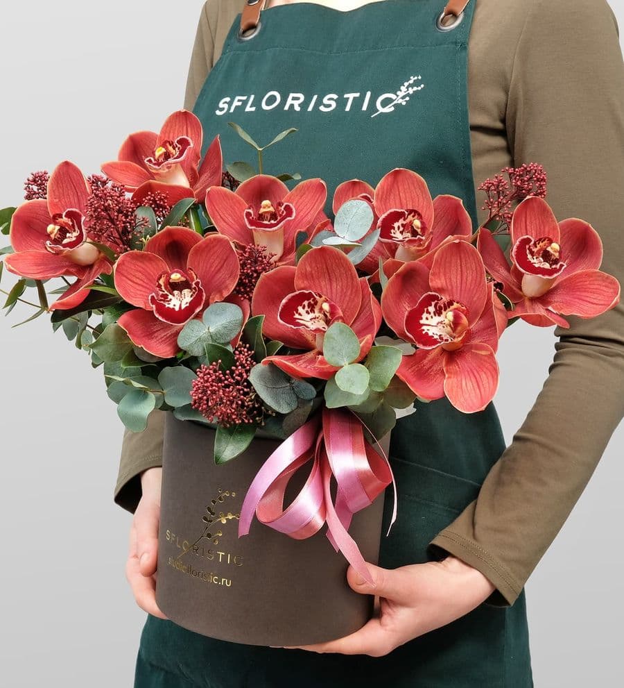 Композиция из красных Орхидей «I love You»