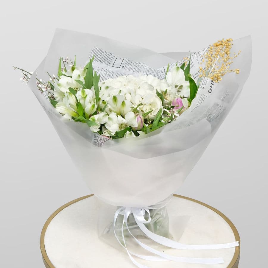 Букет из Гортензий, Тюльпанов и Альстромерий «Радость Моя»