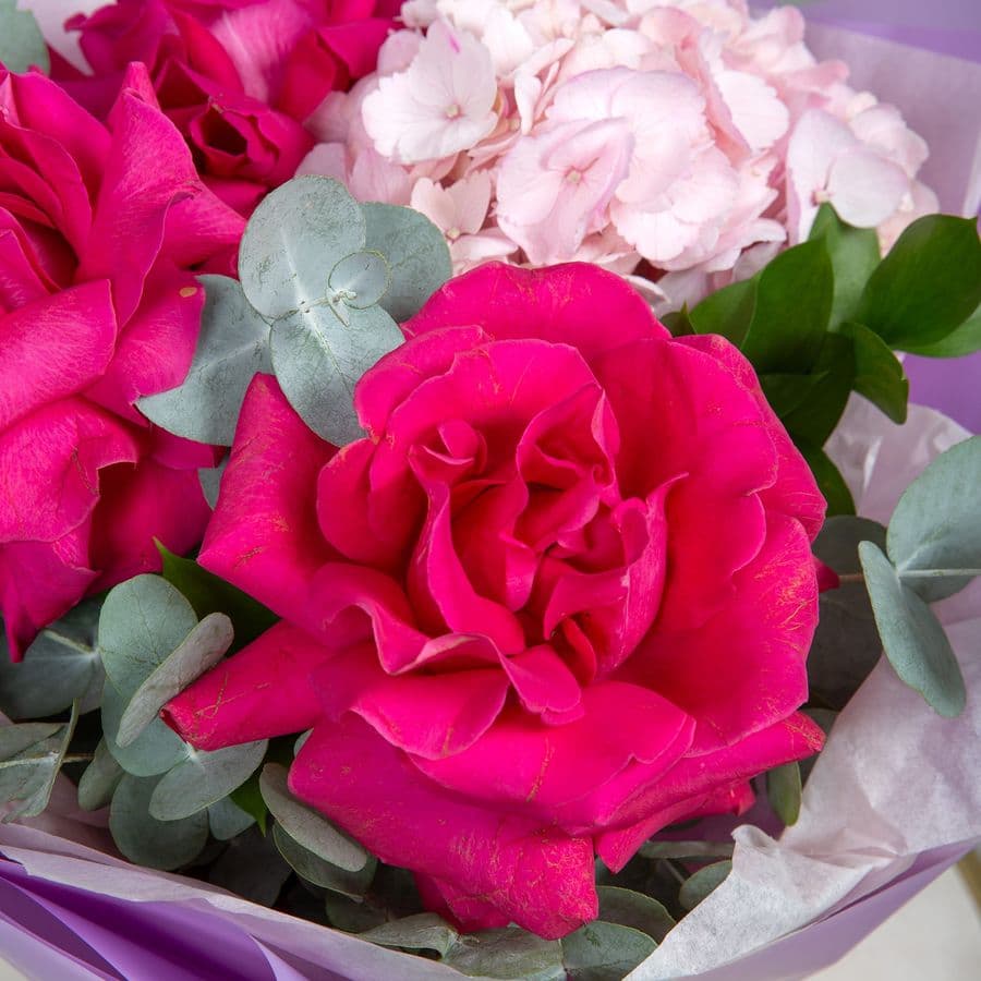 Букет из Роз Эквадор и Гортензии «Тайна Розы»