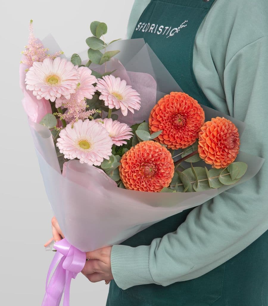 Букет из Георгин и Гермини «Солнечная Осень»