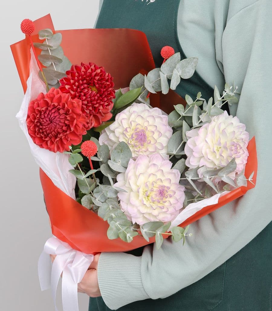 Букет из Георгин и Краспедии «Здравствуй, Школа!»