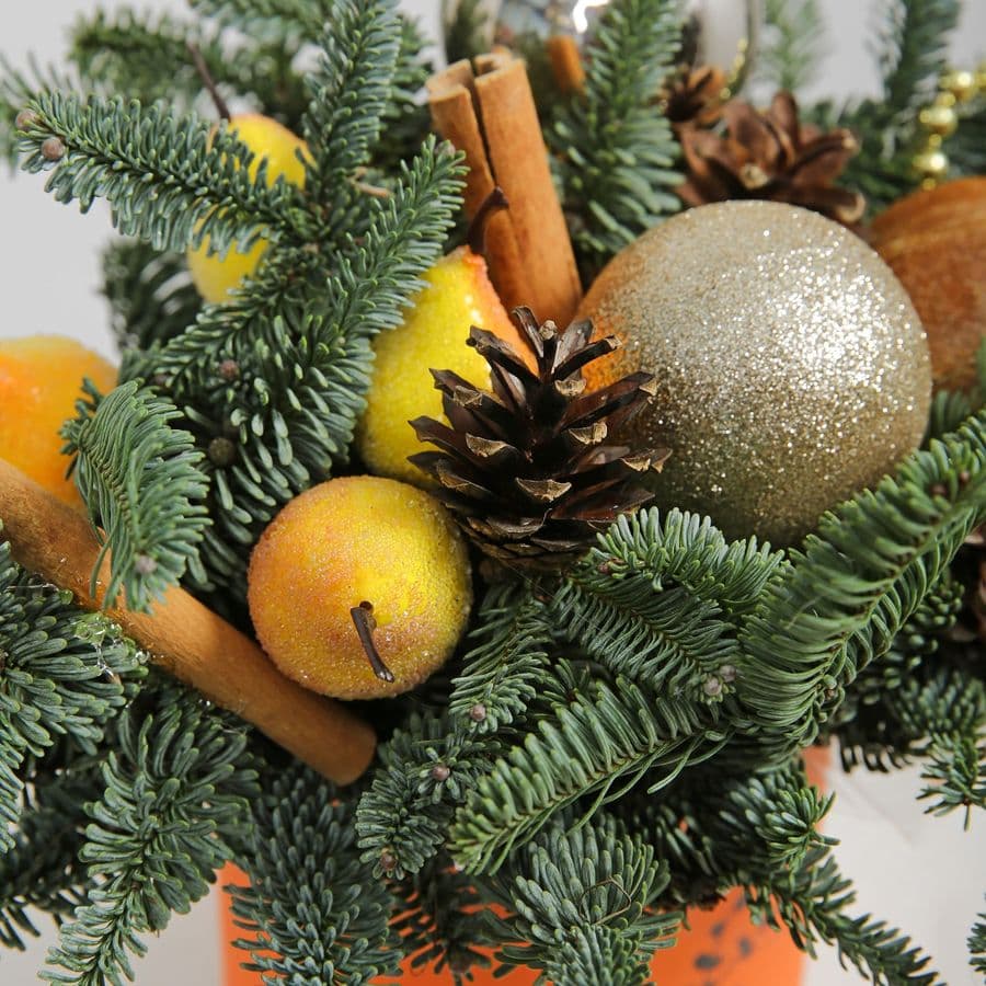 Новогодняя композиция из Нобилиса в шляпной коробке «Пряная сказка»