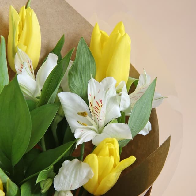 Букет из Тюльпанов и Альстромерии «Весенняя искра»