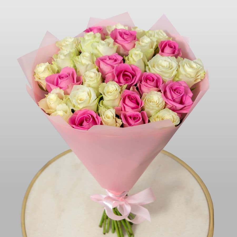 Букет Роз Кения 31 шт «Малина со сливками»