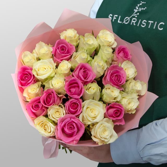 Букет Роз Кения 31 шт «Малина со сливками»