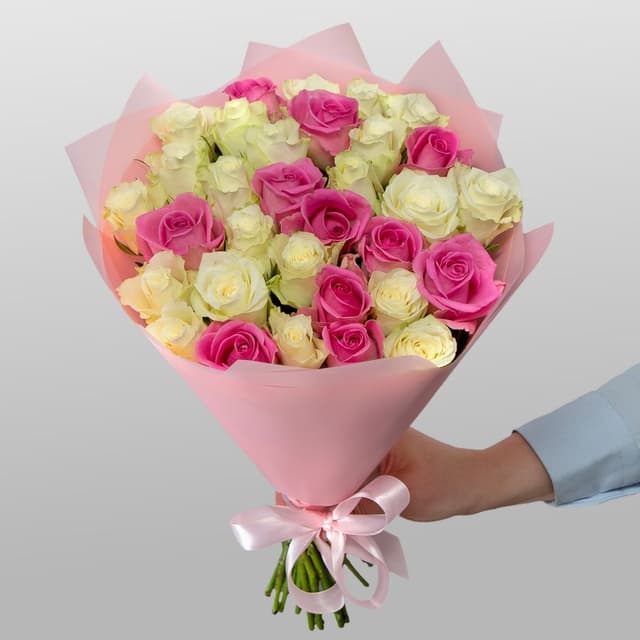 Букет Роз Кения 31 шт «Малина со сливками»