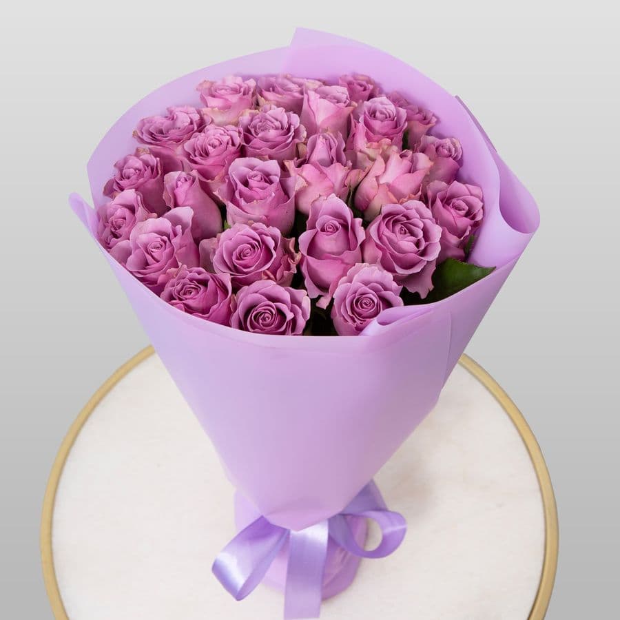 Букет сиреневых Роз Кения 25 шт «Очарование мгновения»