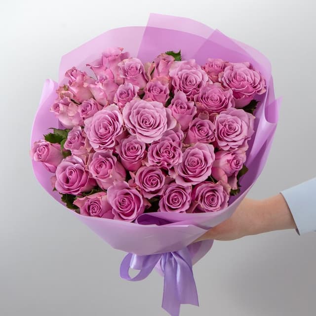 Букет сиреневых Роз Кения 31 шт «Лиловая акварель»